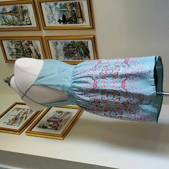 Pink Owl Robin's Egg Blue Floral Strappy Backless Sun Dress - Picture 4 of 14